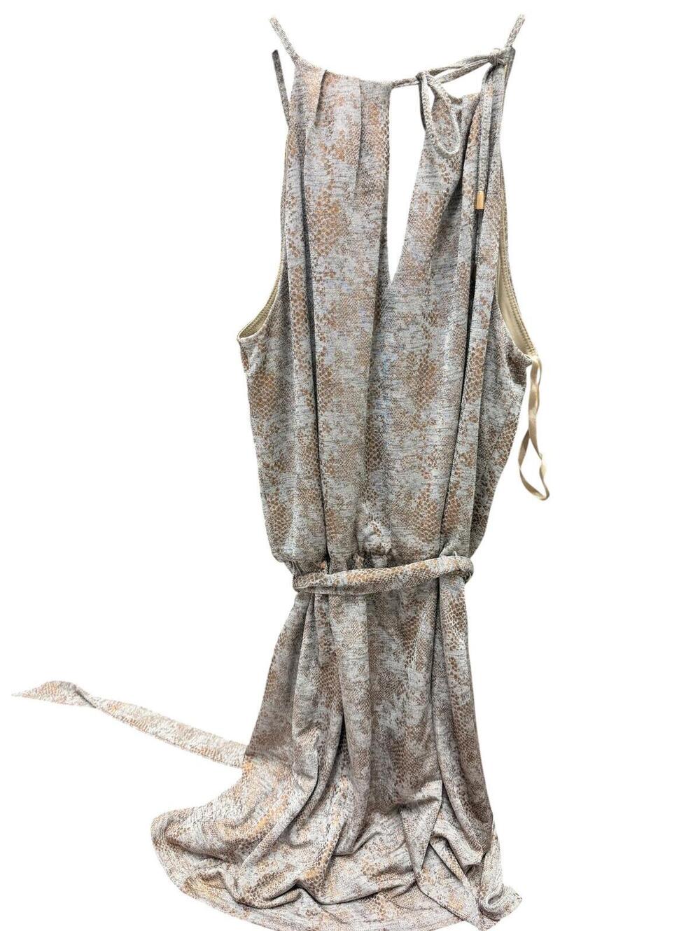 WHBM  Beige Brown Snakeskin Print Halter Tie-Waist Mini Dress Petite - Picture 4 of 7